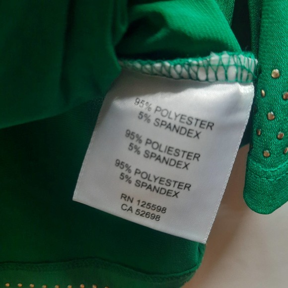 Ellen Tracy Y2K Green Gold dots twist front ruched drape neck 3/4 sleeves top XS - Picture 5 of 6